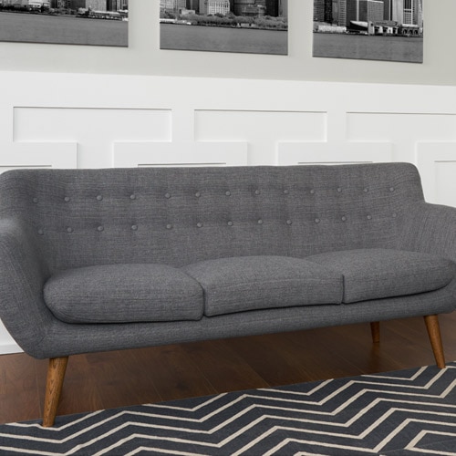 Rhodes MidCentury Modern Tufted Sofa Steel Grey RST Brands