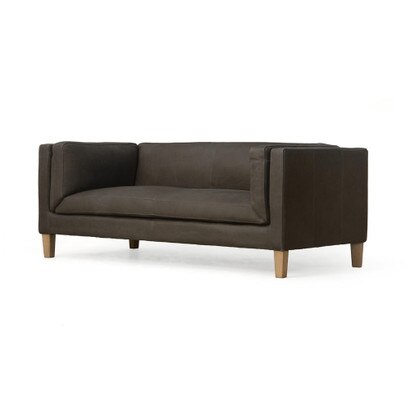 Stillan 73" Leather Track Arm Sofa - Hand Tipped Graphite