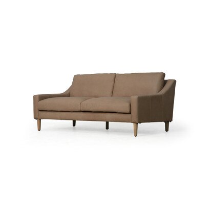 Gavis 72" Leather Modern English Arm Sofa - Hand Tipped Taupe