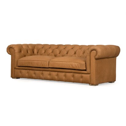 Santol 95" Tufted Leather Ruched Arm Sofa - Hand Tipped Camel