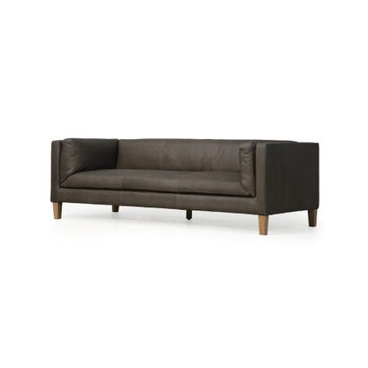 Stillan 89" Leather Track Arm Sofa - Hand Tipped Graphite