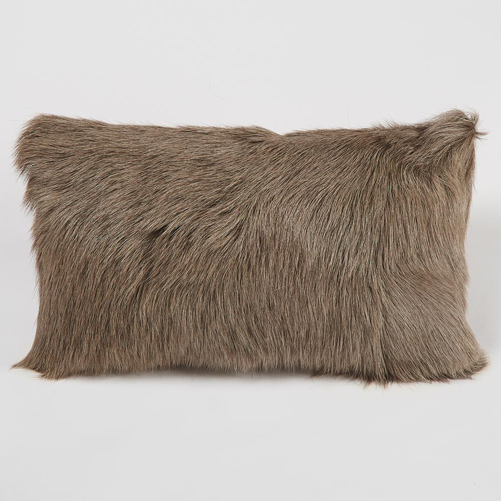 Manhattan 20in Goat Fur Lumbar Accent Pillow - Taupe