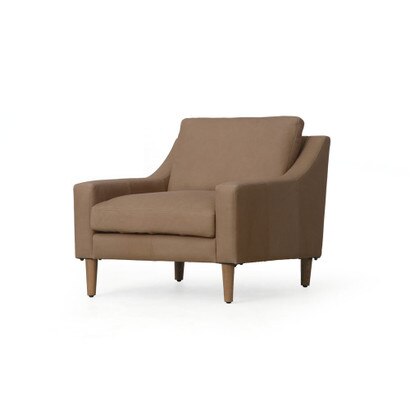 Gavis Leather Modern English Arm Chair - Hand Tipped Taupe