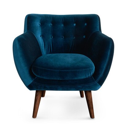 Rhodes Mid-Century Modern Tufted Arm Chair - Blue Velour