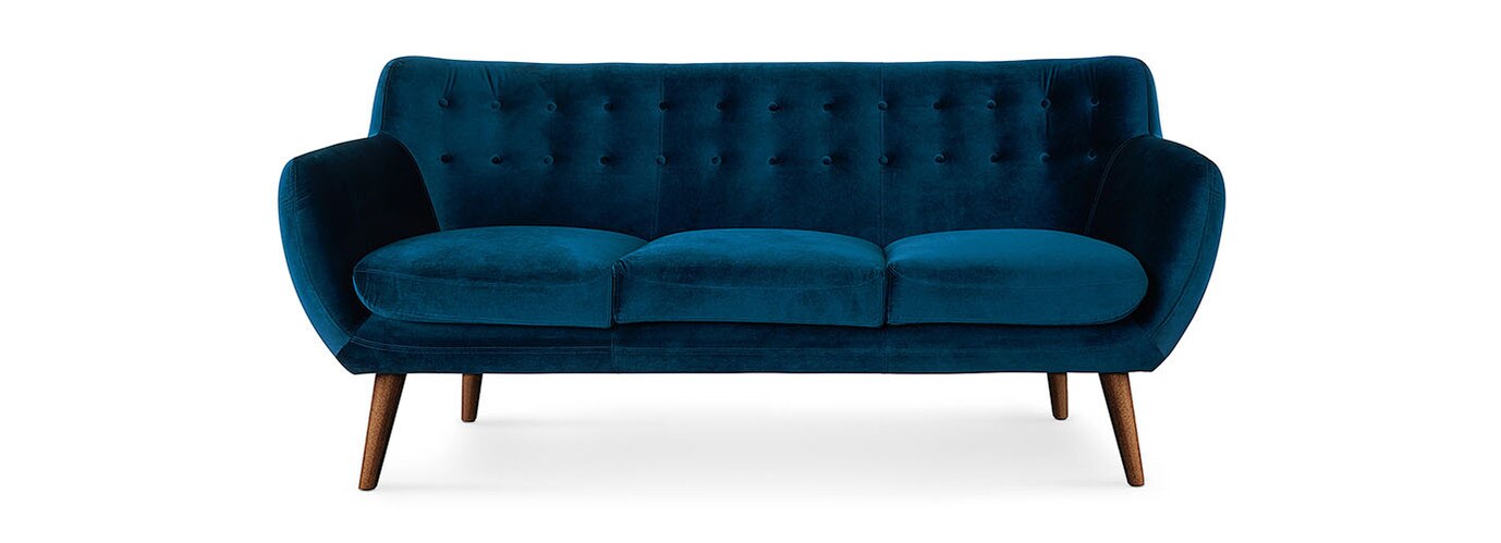 Rhodes Mid-Century Modern Tufted Sofa - Blue Velour