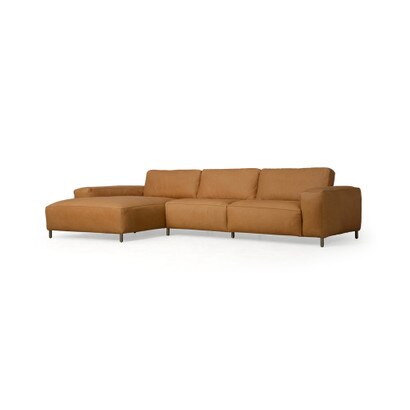 Rumsfeld™ Leather Paris Club Arm Sofa With Chaise - Hand Tipped Camel
