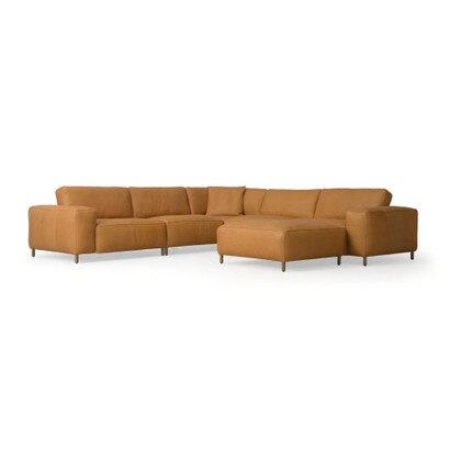 Rumsfeld™ Leather 6 Piece Sectional With Ottoman - Hand Tipped Camel