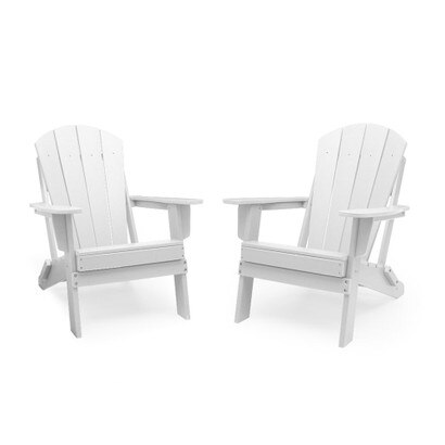 Kamas Set of 2 Outdoor Traditional Adirondack Chairs - White