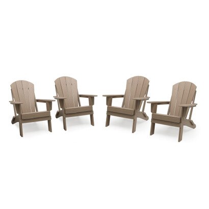 Kamas Set of 4 Outdoor Traditional Adirondack Chairs - Tan