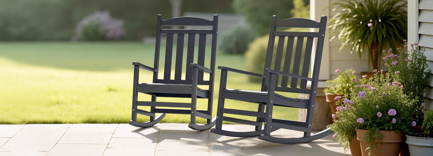 Kamas Set of 4 Outdoor Patio Rocking Chairs - Charcoal