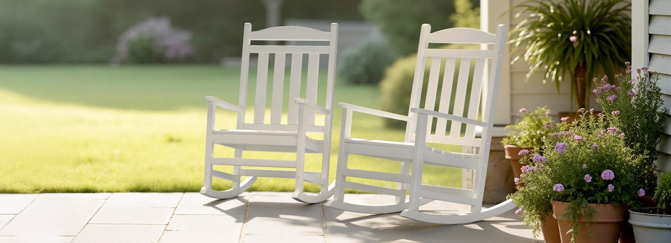 Kamas Set of 4 Outdoor Patio Rocking Chairs - White