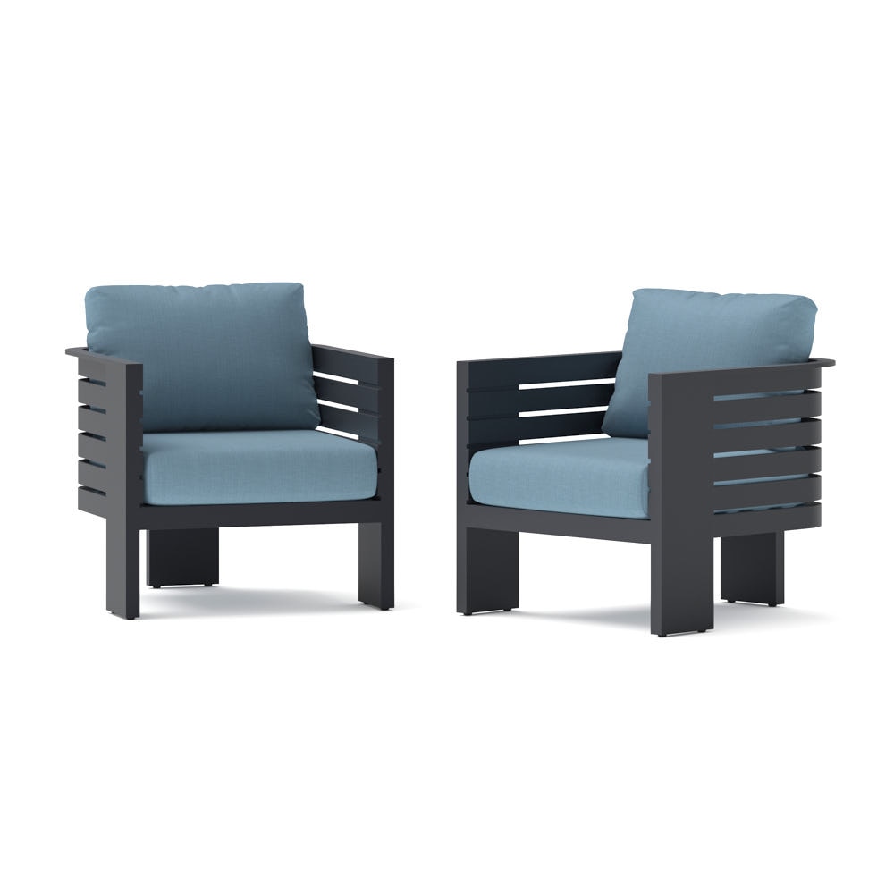 Pluma 2 Piece Sunbrella® Outdoor Patio Club Chairs - Canvas Denim