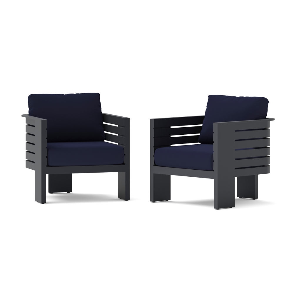 Pluma 2 Piece Sunbrella® Outdoor Patio Club Chairs - Canvas Navy