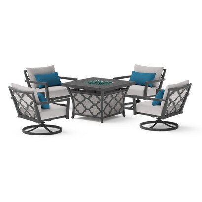 Venetia™ 5 Piece Sunbrella® Outdoor Motion Fire Chat Set - Gray