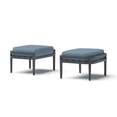 Morelia 2 Piece Sunbrella® Outdoor Patio Ottomans - Canvas Denim