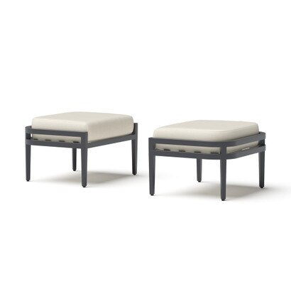 Morelia 2 Piece Outdoor Patio Ottomans - Olefin Linen