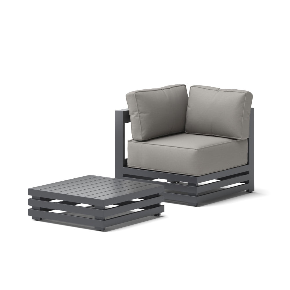 Avondale Outdoor Corner Chair and Square Coffee Table - Olefin Charcoal