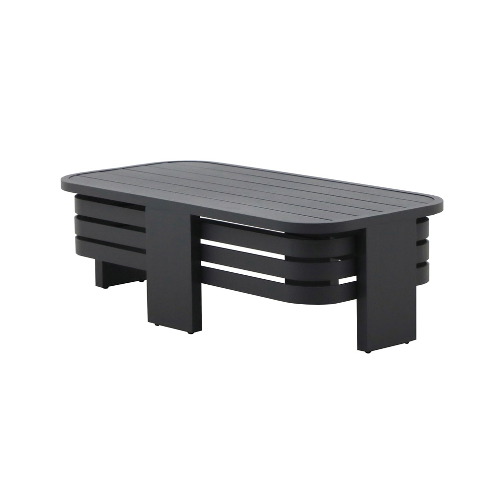 Pluma Aluminum Slat 47x24 Outdoor Patio Coffee Table - Black