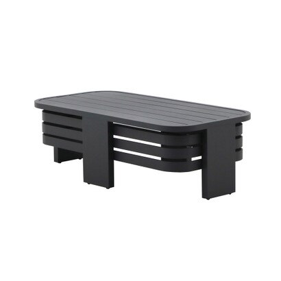Pluma Aluminum Slat 47x24 Outdoor Patio Coffee Table - Black