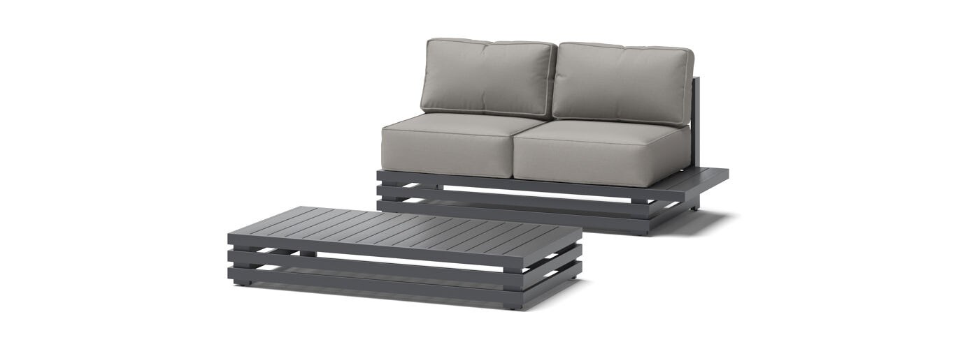 Avondale Outdoor Left Hand Loveseat with Table Attachment and Rectangle Coffee Table - Thumbnail 2