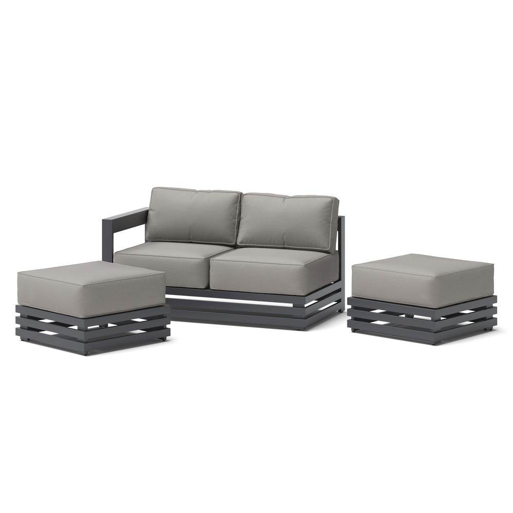 Avondale Outdoor Right Hand Loveseat and Patio Ottomans - Olefin Charcoal