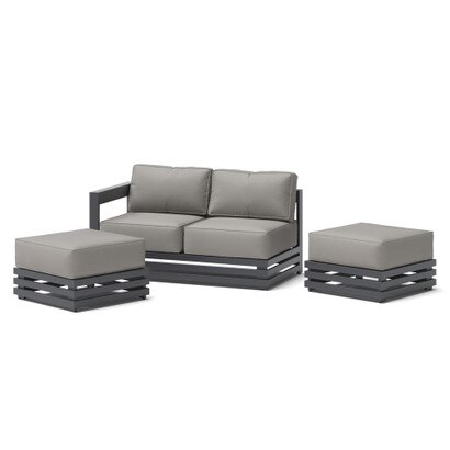Avondale Outdoor Right Hand Loveseat and Patio Ottomans - Olefin Charcoal