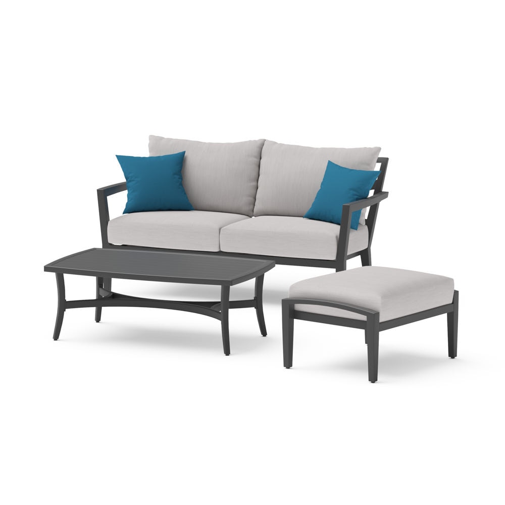 Venetia™ Sunbrella® Outdoor Loveseat; Coffee Table; & Ottoman Set - Gray