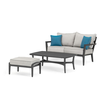 Venetia™ Sunbrella® Outdoor Love Seat, Coffee Table, & Ottoman Set - Gray