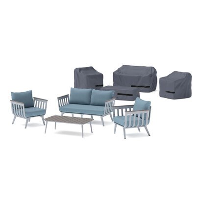 Vera™ 4 Piece Sunbrella® Outdoor Seating & Storage Cover Set - Newport Blue