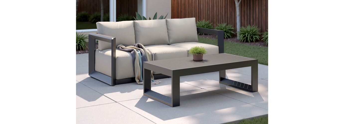Levia 79in Outdoor Patio Sofa and Coffee Table - Thumbnail 2