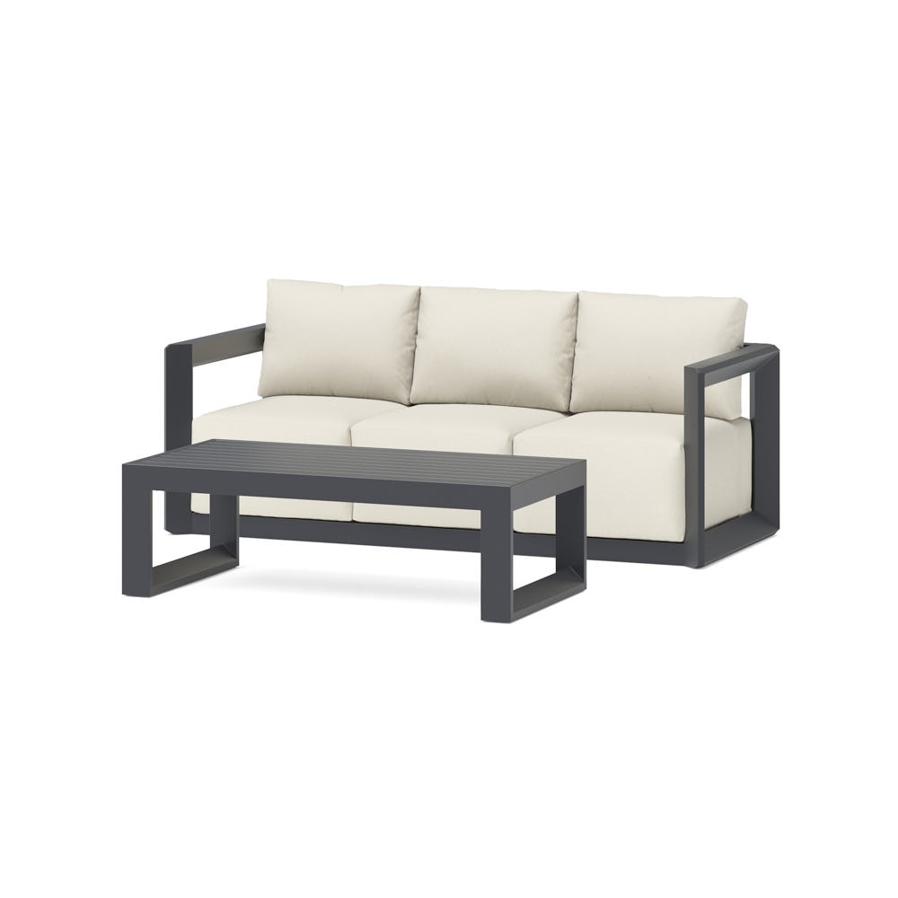 Levia 79in Outdoor Patio Sofa and Coffee Table - Linen White