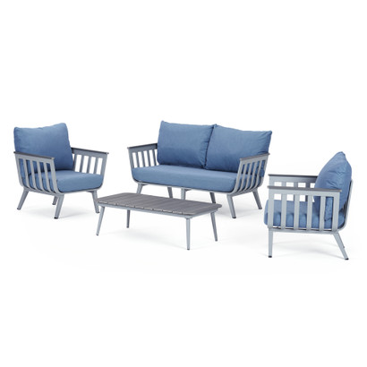 Vera™ 4 Piece Sunbrella® Outdoor Seating Set - Newport Blue