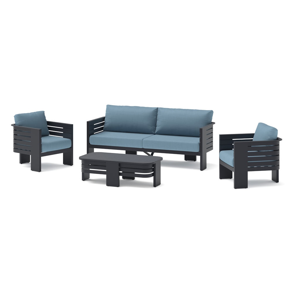 Pluma 4 Piece Sunbrella® Outdoor Patio Seating Set - Canvas Denim
