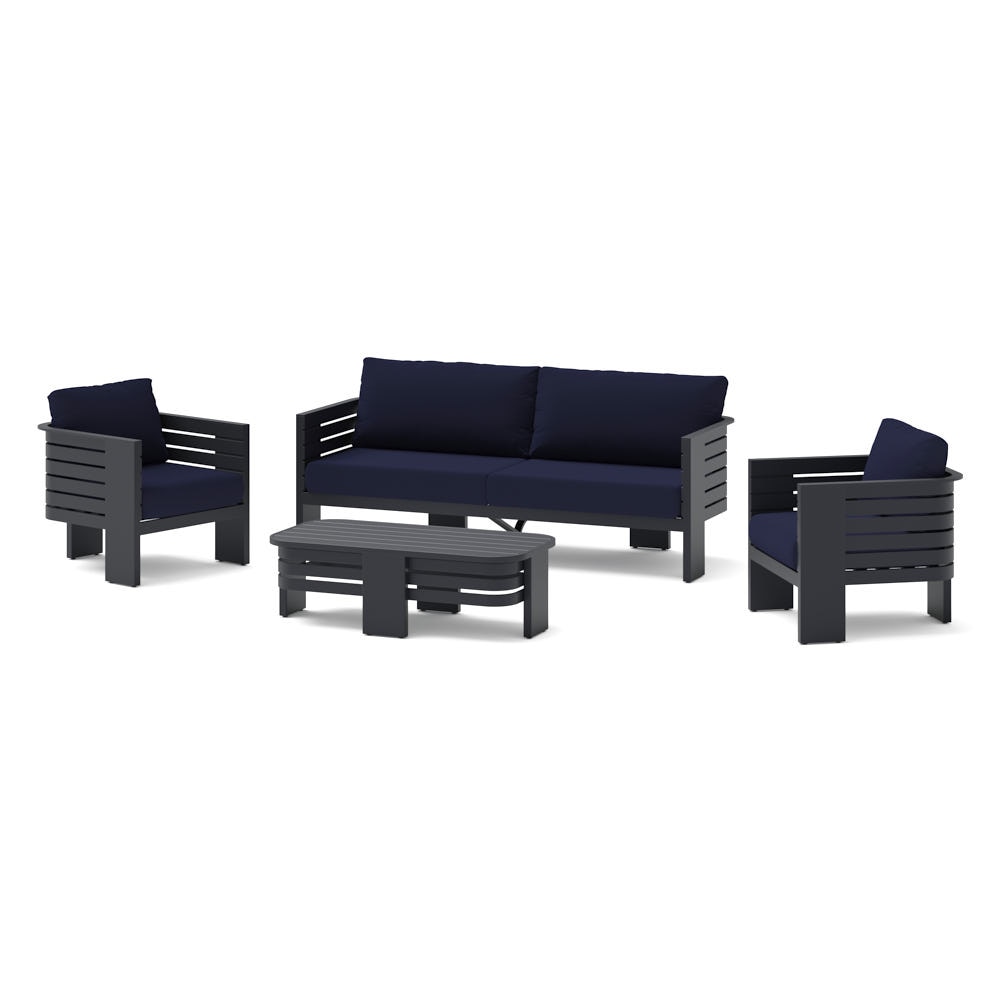 Pluma 4 Piece Sunbrella® Outdoor Patio Seating Set - Canvas Navy