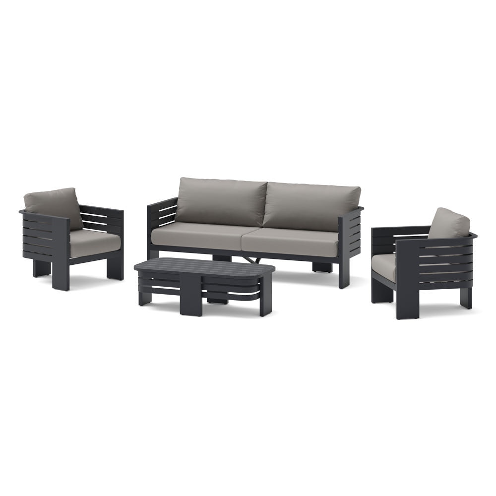 Pluma 4 Piece Outdoor Patio Seating Set - Olefin Charcoal