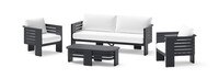 Pluma 4 Piece Sunbrella® Outdoor Patio Seating Set with Aluminum Slat Coffee Table - Canvas White