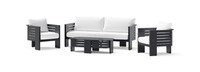 Pluma 4 Piece Sunbrella® Outdoor Patio Seating Set with Sintered Stone Coffee Table - Canvas White