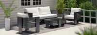 Pluma 4 Piece Sunbrella® Outdoor Patio Seating Set with Sintered Stone Coffee Table - Canvas White