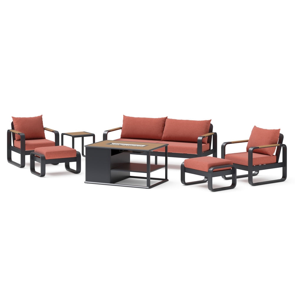 Andes 7 Piece Sunbrella® Outdoor Patio Fire Seating Set - Play Adobe
