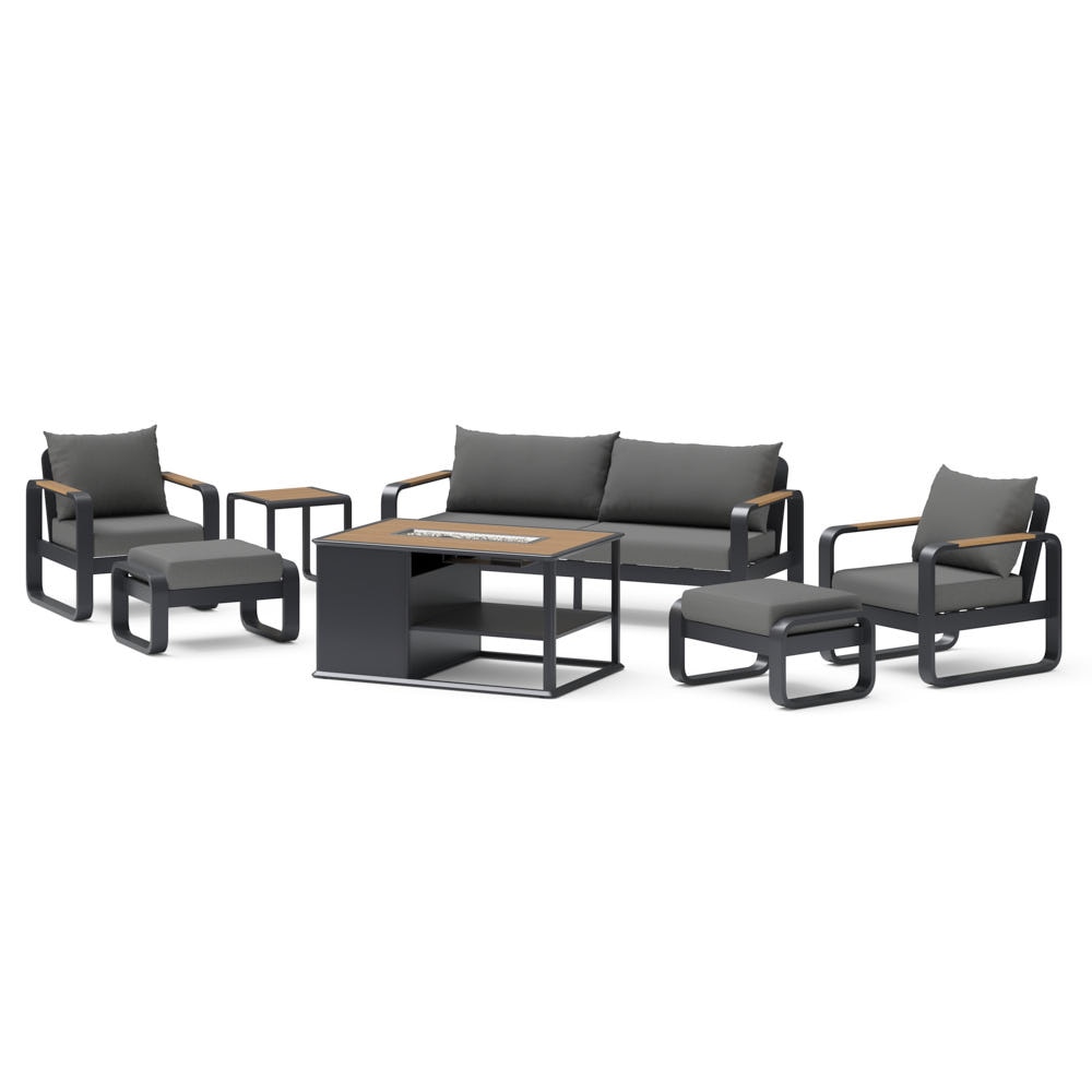 Andes 7 Piece Sunbrella® Outdoor Patio Fire Seating Set - Canvas Charcoal