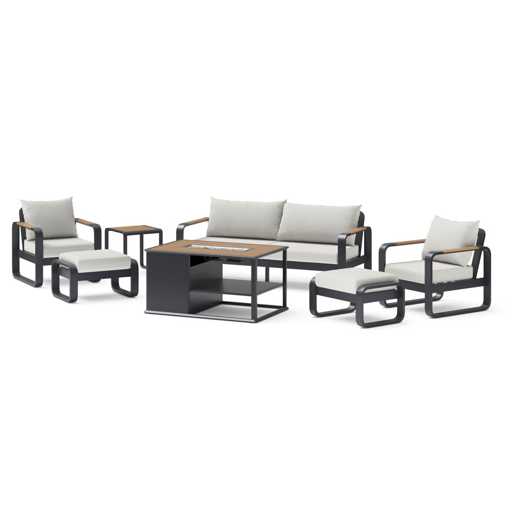 Andes 7 Piece Sunbrella® Outdoor Patio Fire Seating Set - Bliss Linen