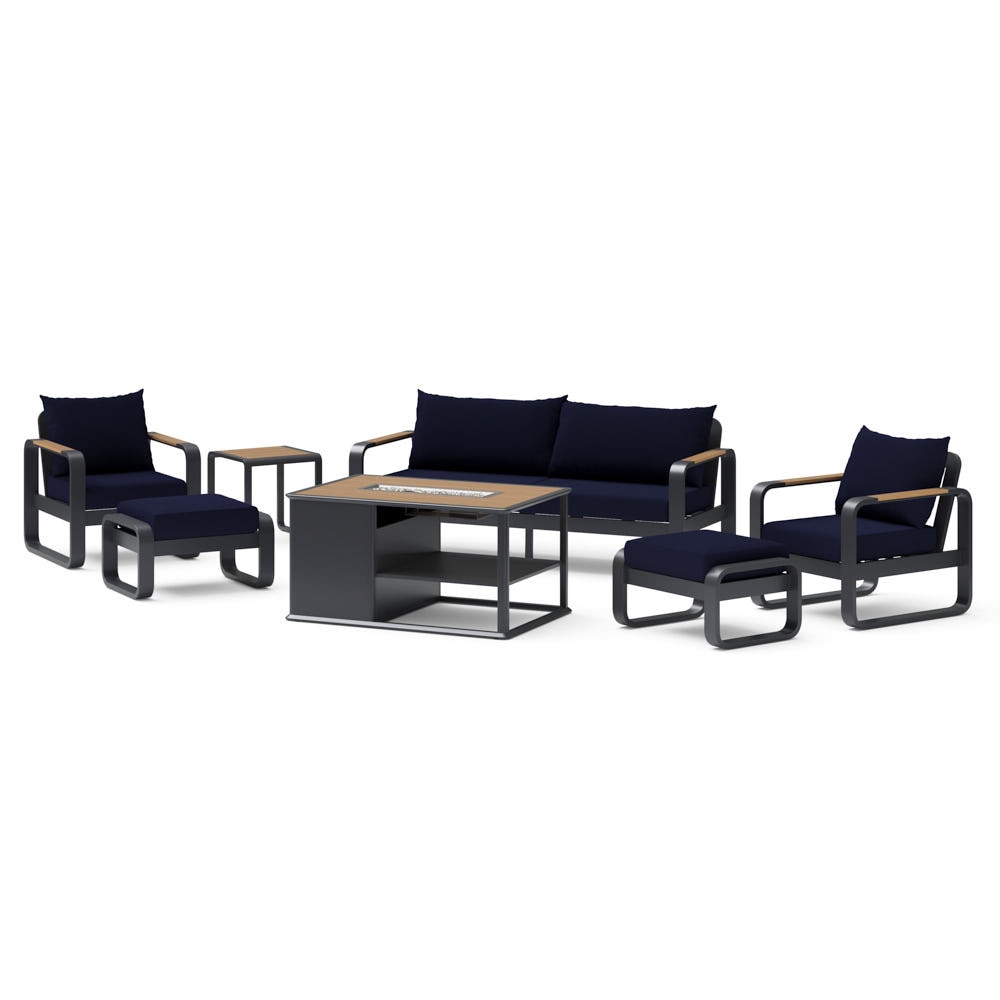 Andes 7 Piece Sunbrella® Outdoor Patio Fire Seating Set - Canvas Navy