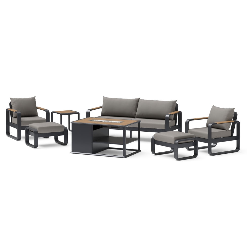 Andes 7 Piece Outdoor Patio Fire Seating Set - Olefin Charcoal