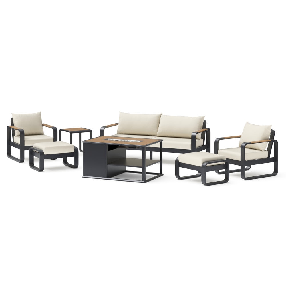 Andes 7 Piece Outdoor Patio Fire Seating Set - Olefin Linen