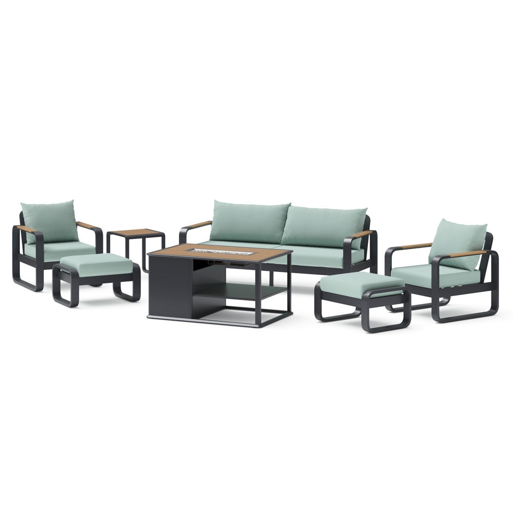 Andes 7 Piece Sunbrella® Outdoor Patio Fire Seating Set - Canvas Spa