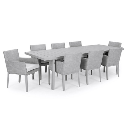 Portofino Sling Outdoor Furniture, Deco 9 Piece Wicker Patio Dining Set With Gray Cushions