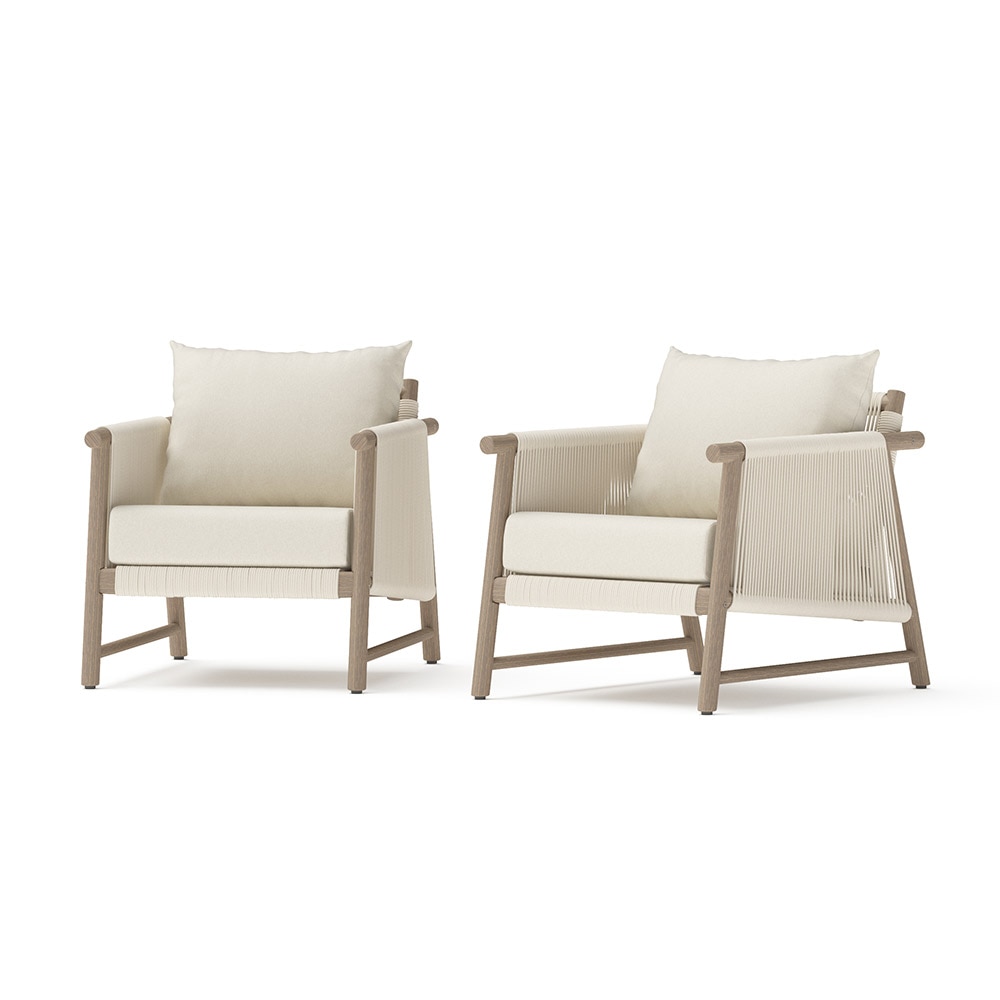 Diamondback 2 Piece Acacia Wood Outdoor Patio Club Chairs with Rope Wicker - Olefin Linen