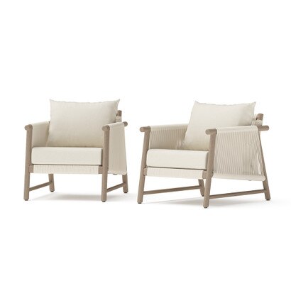 Diamondback 2 Piece Acacia Wood Outdoor Patio Club Chairs with Rope Wicker - Olefin Linen
