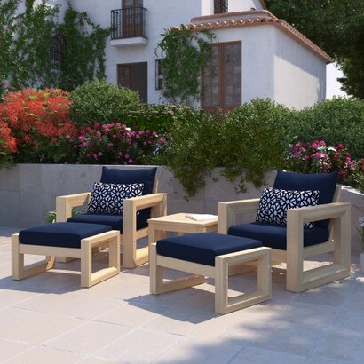 Benson™ 5 Piece Sunbrella® Outdoor Club Chair & Ottoman Set - Navy Blue