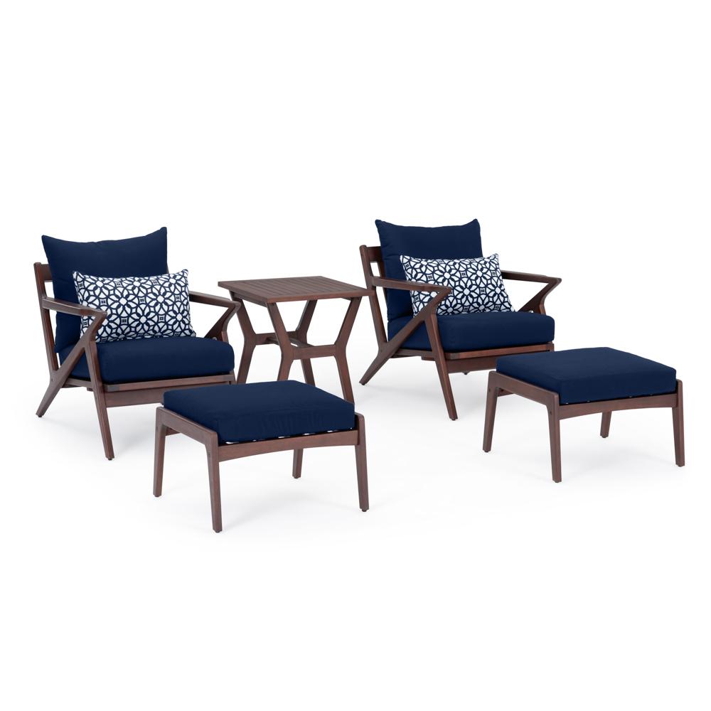 Vaughn™ 5 Piece Outdoor Club Chair and Ottoman Set - Navy Blue